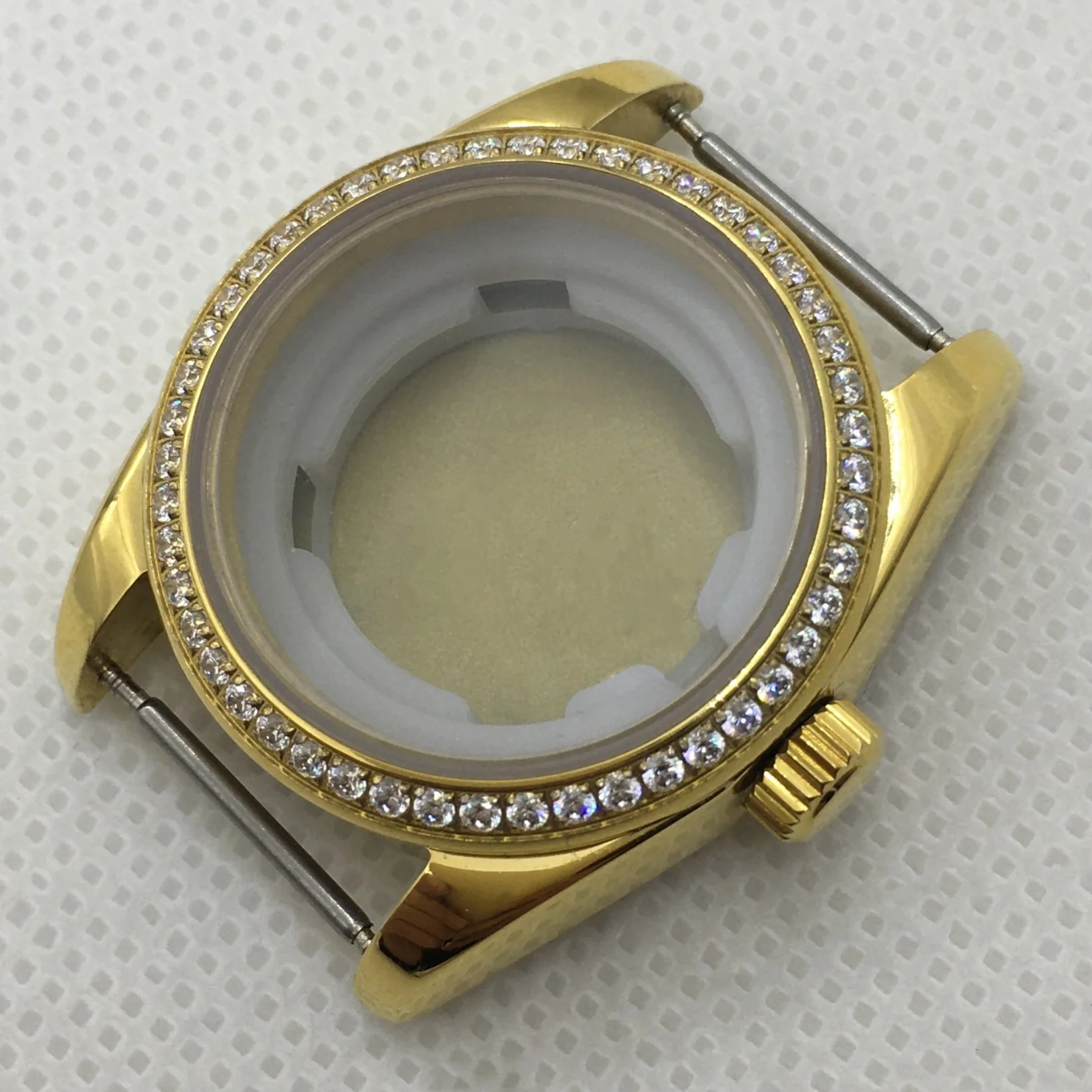 Casing Baja Tahan Karat 31MM Bingkai Berlian Kaca Safir Emas dan Perak Mawar Emas Cocok untuk Olahraga Wanita NH05 dan NH06