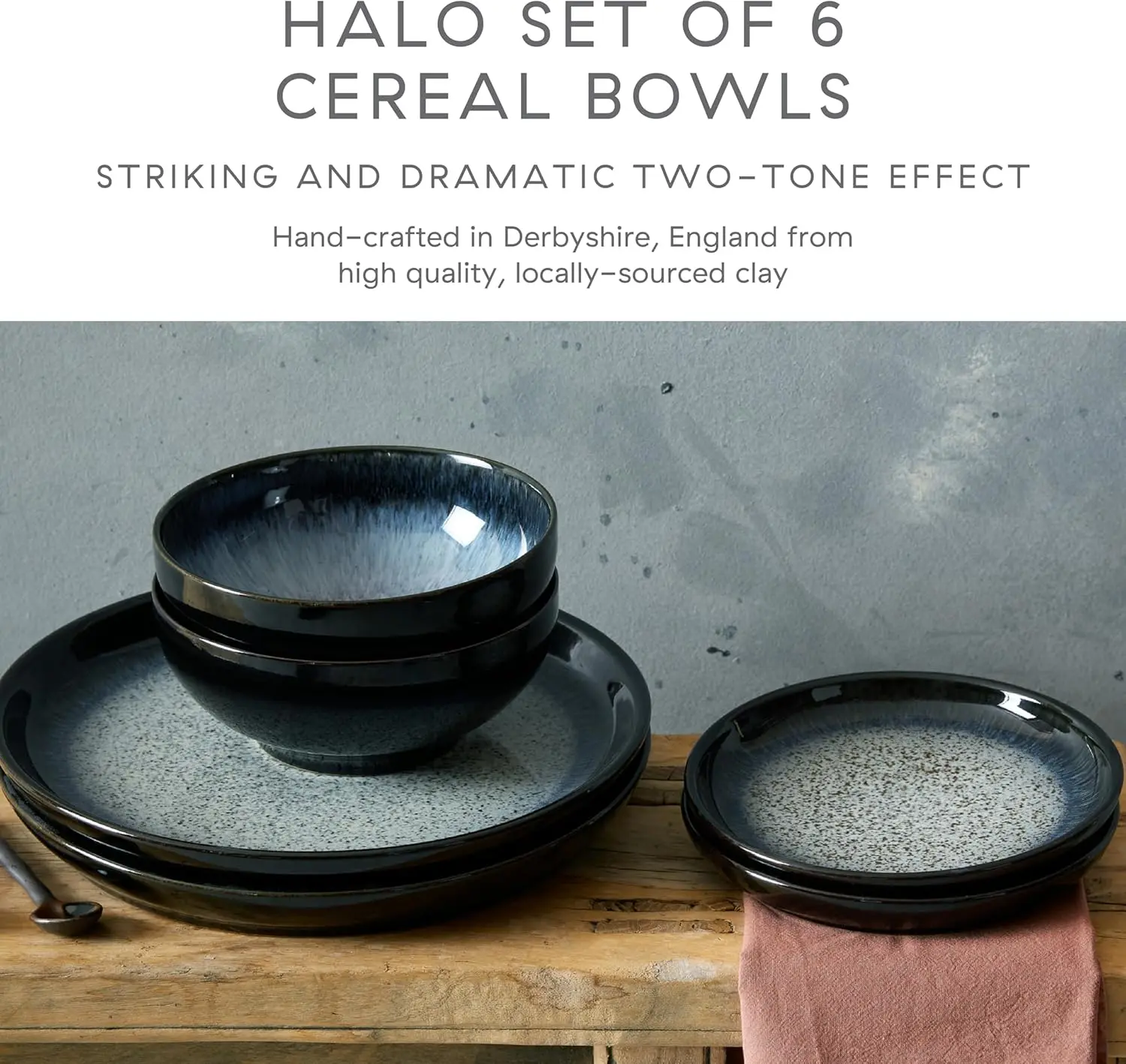 Набор мисок для хлопьев Halo Coupe из реактивной глазури емкостью 6–27 унций, можно мыть в посудомоечной машине в микроволновой печи — устойчив к царапинам — серая, черная керамика