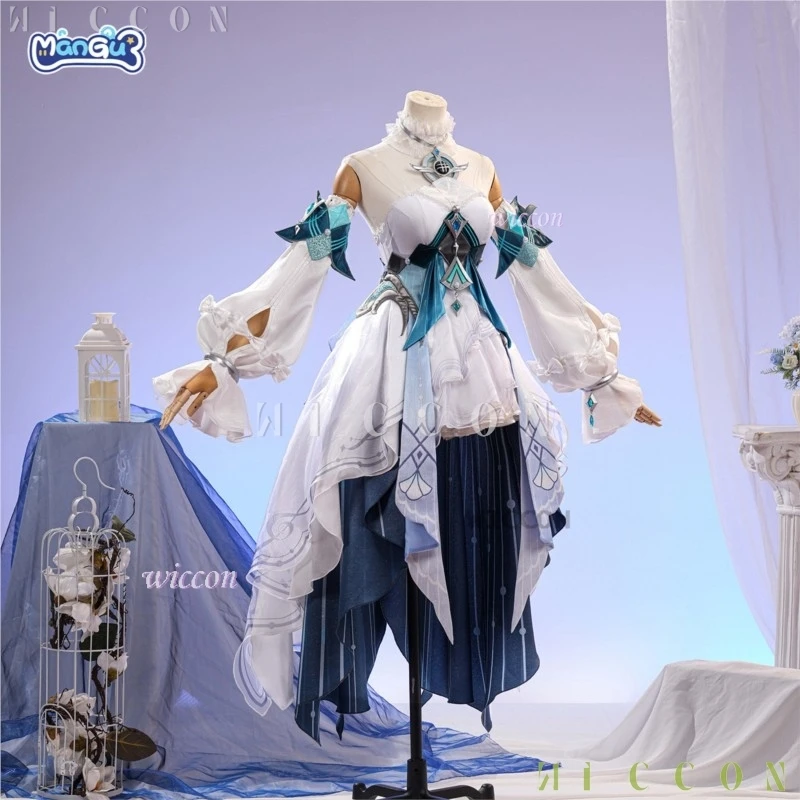 Pre-sale Genshin Impact Vodyanitsa Cosplay Costume wig Snezhnaya Mermaid Women Dress sash Outfits Accessories Fullset Halloween view 3