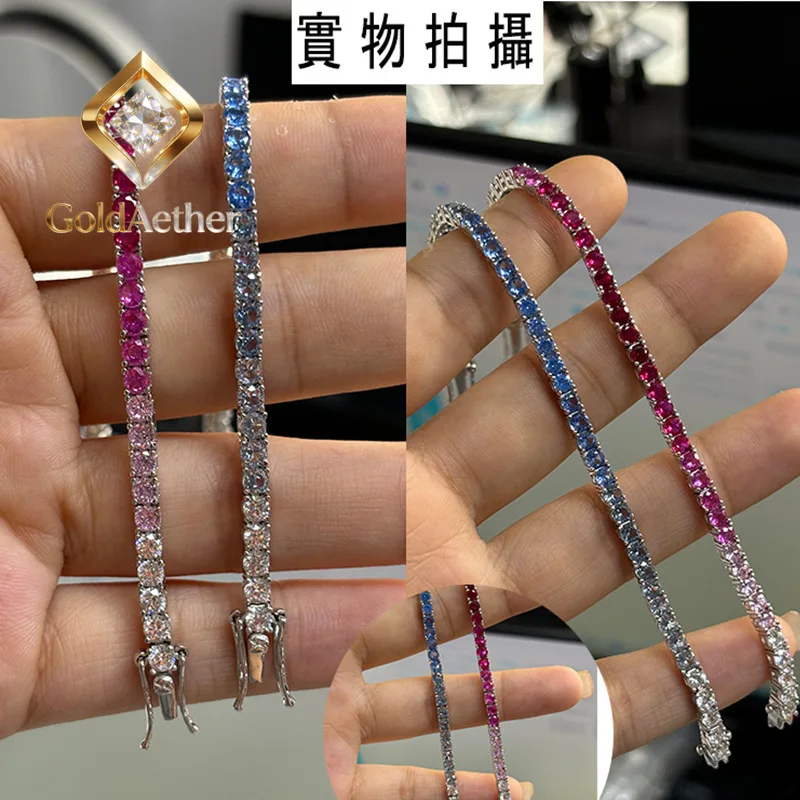 

GoldAether Luxury Solid Platinum PT950 Women's 3mm Moissanite Diamond Bracelet Gradient Full Diamond Tennis Bracelet