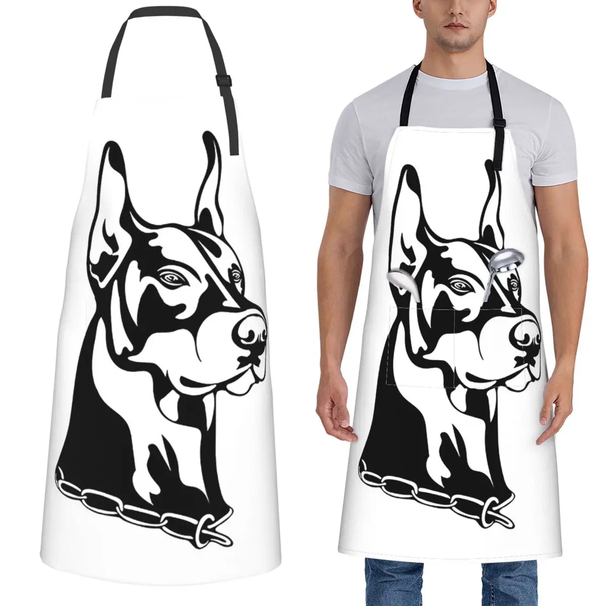 

Doberman Dog Canine Portrait Aprons Chef Cooking Baking Tablier Waterproof Bib Kitchen Cleaning Pinafore for Women Men Gardening