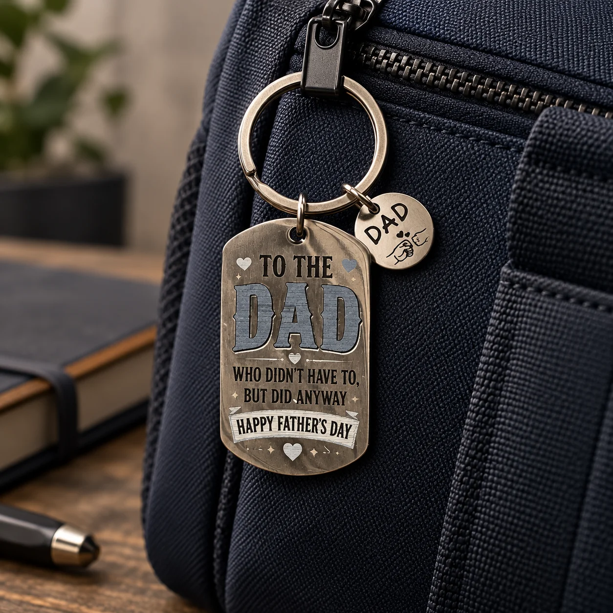 Step Dad Inspirational Keychain, Dog Tag Engraved Key Ring with DAD Charm, Father’s Day Gift for Stepfather, Bag Pendant Accesso