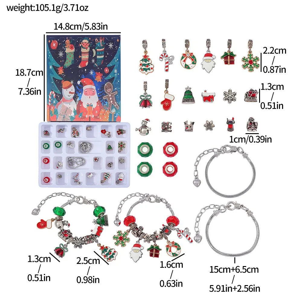 عيد الميلاد ماجيك تقويم القدوم سوار 24 يوم العد التنازلي صندوق أعمى سحر مفاجأة يومية DIY ملحق هدية للأطفال والمراهقين