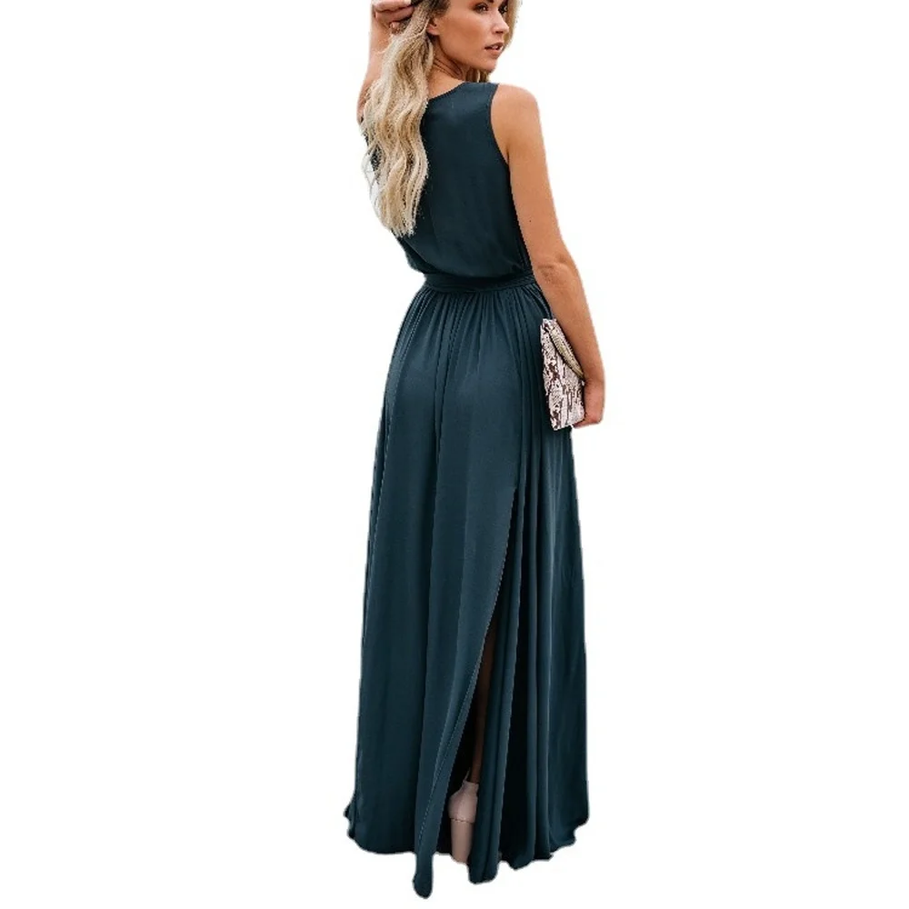 Sexy Vrouwen Riem Maxi Jurk V-Hals Rugloze Chiffon Bandage Strandjurk Elegante Zomer Boho Lange Jurk Vestidos 2024 Nieuw