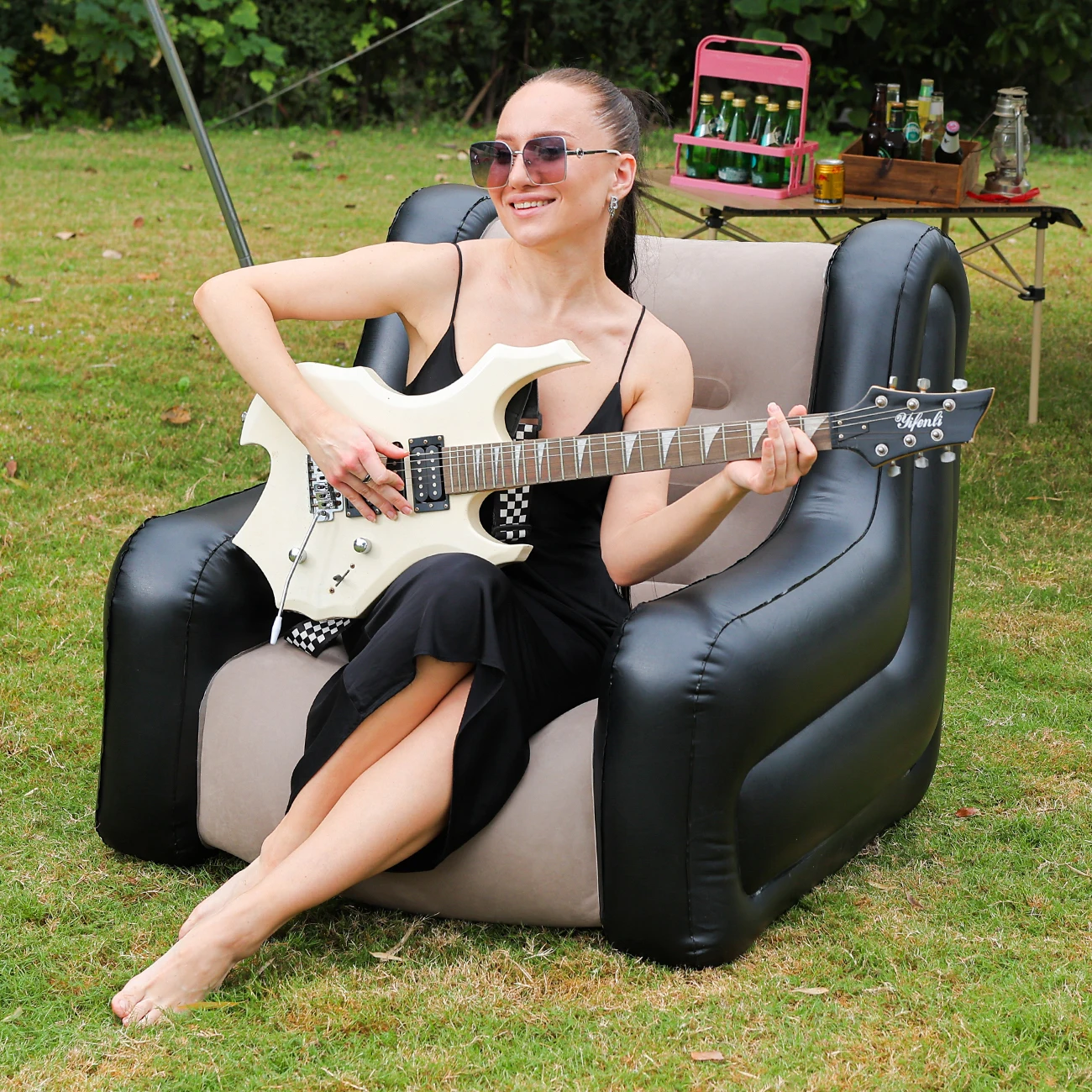 1PC Inflatable Sofa, Outdoor Air Couch for Camping, Double Size Inflatable Lounger, Air Mattress, Portable Sofa, Leisure Chair image 4