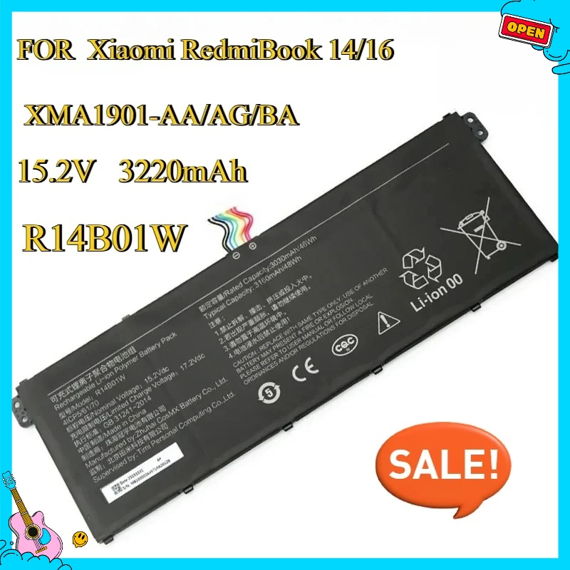 

NEW R14B01W 15.2V 3220mAh Laptop Tablet Battery For Xiaomi RedmiBook 14/16 XMA1901-AA/AG/BA