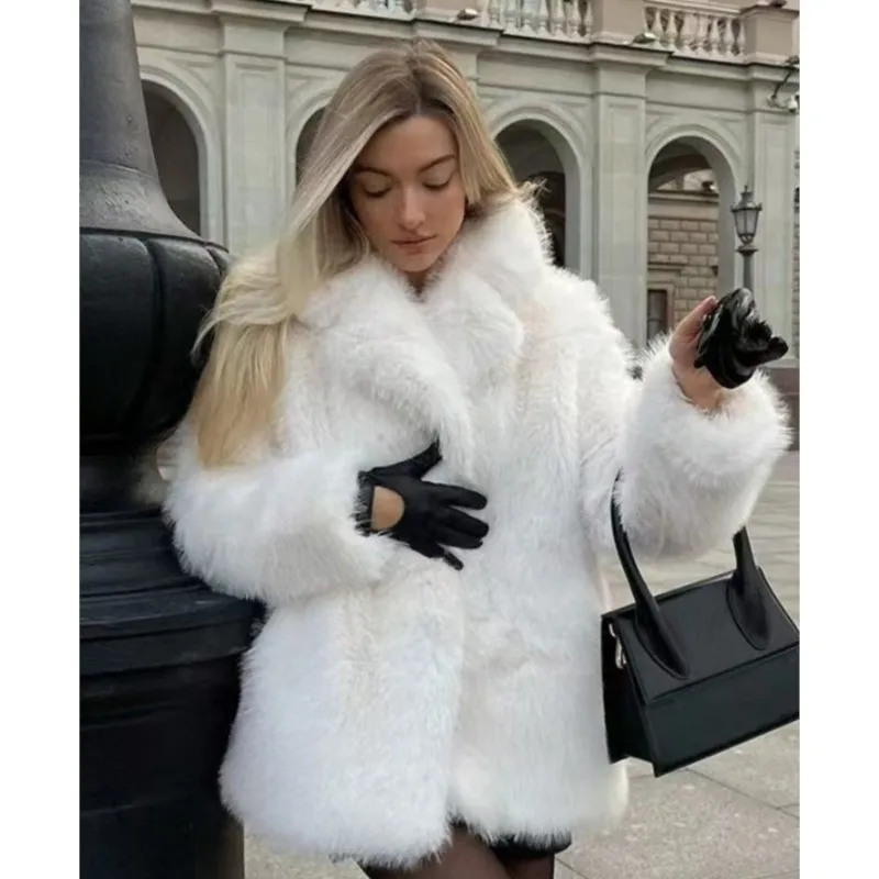 Winter New Warm Button Up Cardigan Coat For Women Simple Solid Color Faux Fur Jacket Ladies Leisure Versatile Street Outerwear