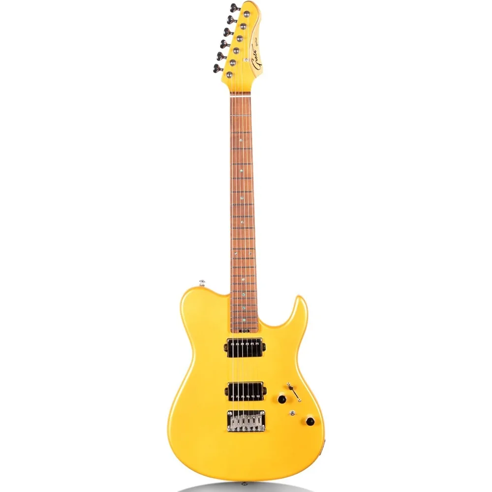 GTLM-2 Solid Body Electric Guitar, Roasted Maple Neck, Split Coils Pickup, Stainless Steel Frets with Gigbag (Yellow)