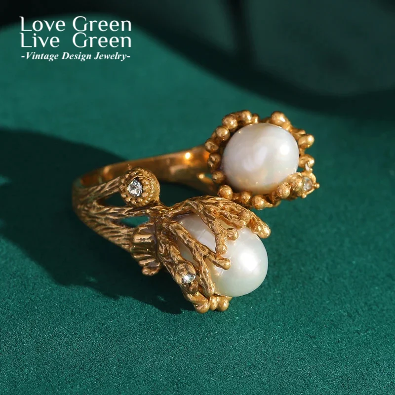 

Vintage Gold Color Antique Baroque Pearl Ring Freshwater Adjustable Engagement Women Wedding Jewelry Retro Accessories 2025 New