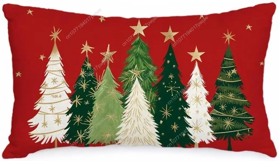 AACORS Christmas Pillow Cover 12X20 Inch Watercolor Christmas Tree Stars Decoration Holiday Farmhouse Winter Pillow Case for Sof