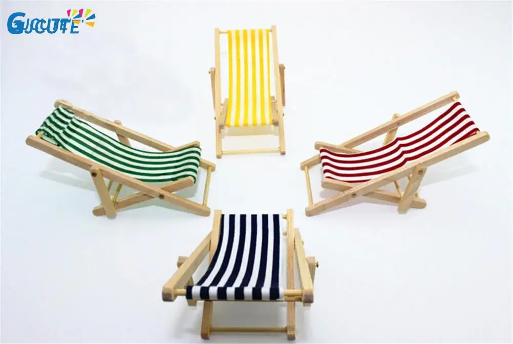 1:12 Scale Foldable Wooden Deckchair Lounge Beach Chair For Lovely Miniature For Dolls House Color In Green Pink Blue