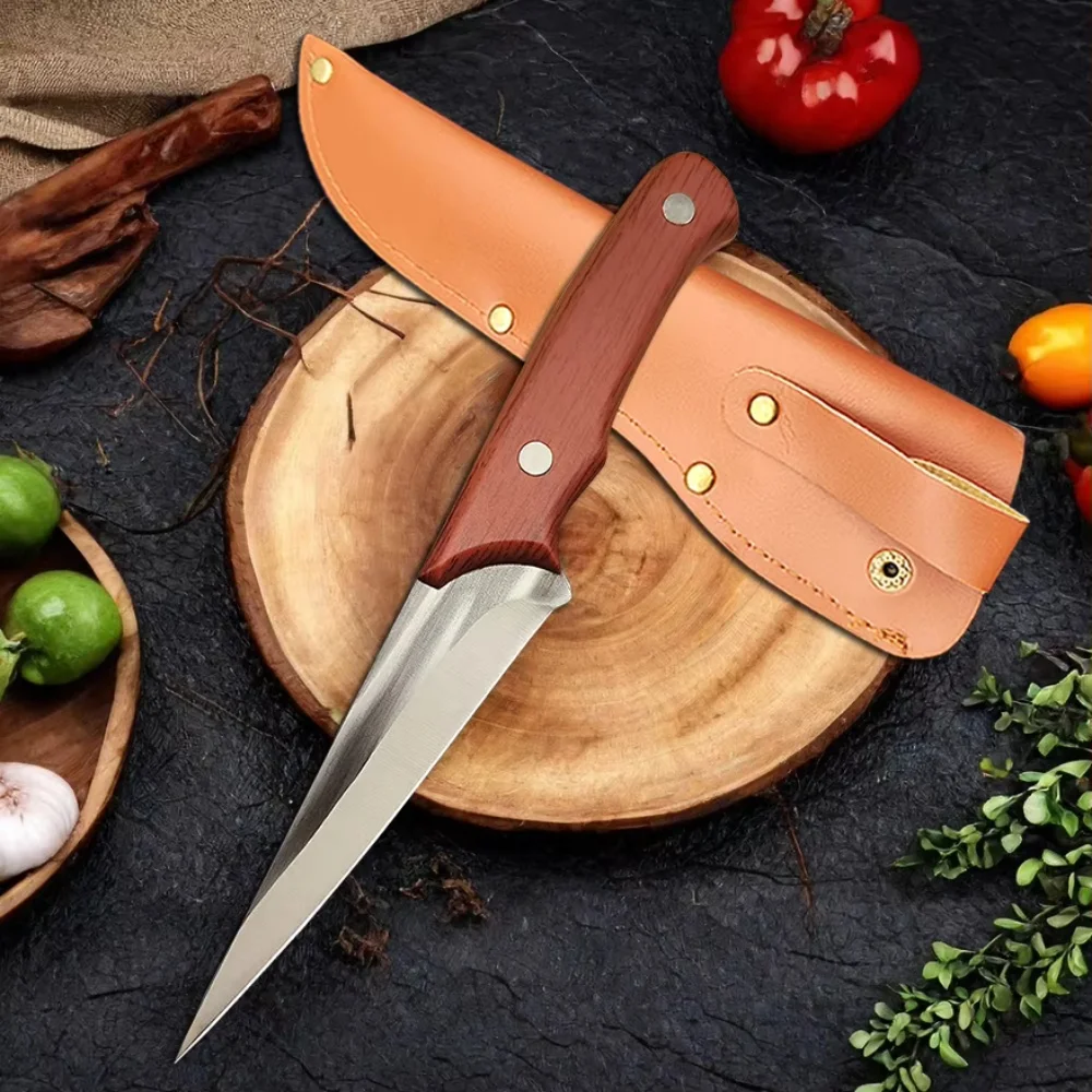 Forging Stainless Steel Boning Knife Kitchen Knife Butcher Meat Cleaver Fish Knife Fruit Paring Cutter Tools with Sheath