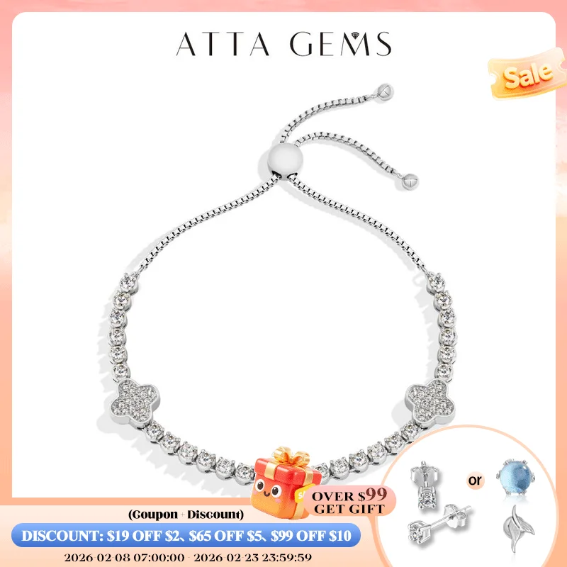 

ATTAGEMS браслет из муассанита с цветами для женщин S925, серебряные регулируемые теннисные браслеты, позолоченные 18 карат, элегантные ювелирные изделия, подарок