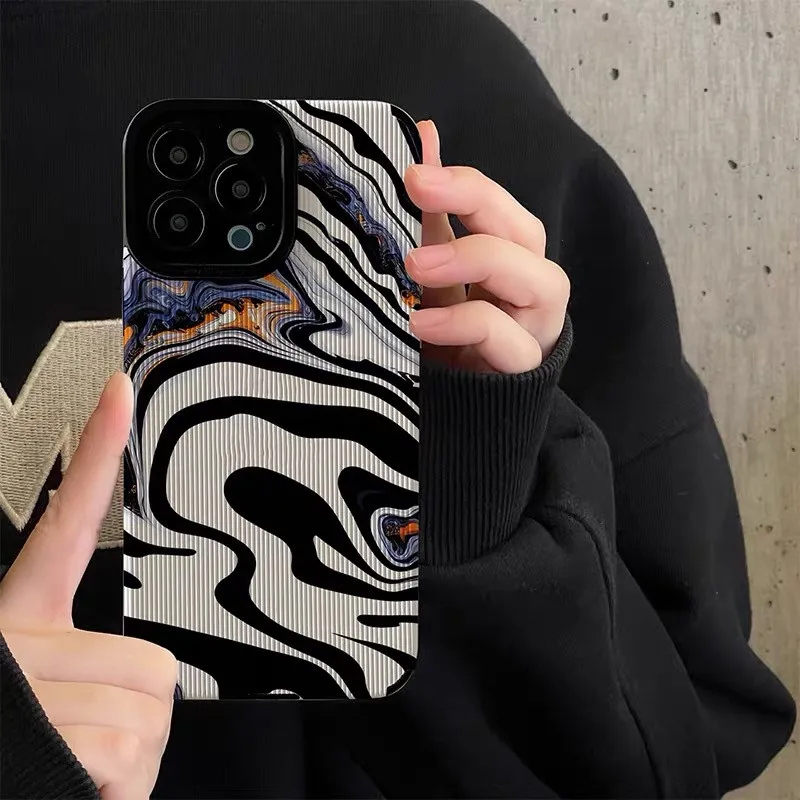 Lovebay Black White Cream Doodle Pattern Phone Case For iPhone 15 14 13 11 12 Pro XR 7 8 Plus Soft Shockproof Back Bumper Covers