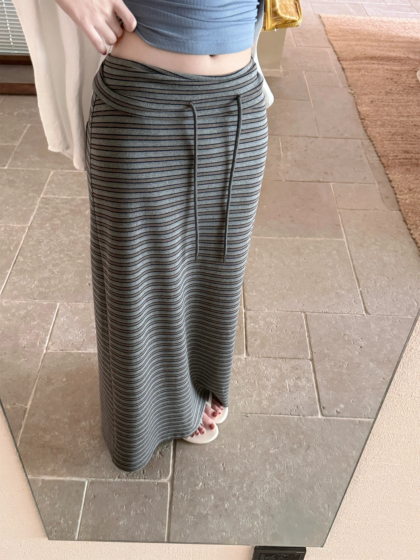 Laareetoo Women's Stripe Straight Tube Skirt Summer 2026 New Drawstring  Midi Skirt Slimming A-Line Long Skirt