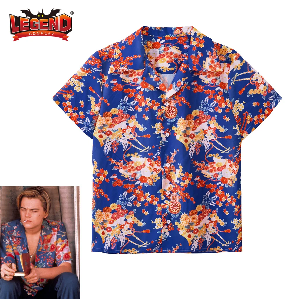 Romeo and Juliet kaus Hawai pria, kostum Cosplay Romeo Shirt 1996 Leonardo Dicaprio t-shirt kancing bunga untuk lelaki