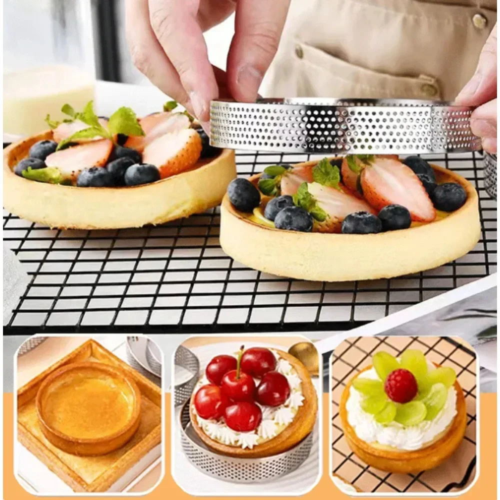 Luntfeiy 10 Pack 5Cm RVS Taart Ring, Hittebestendige Geperforeerde Cake Mousse Ring, Ronde Ring Donut Gereedschap