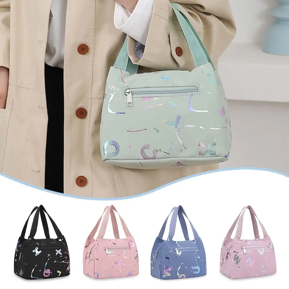 Simple Versatile Bronzing Printing Handbag Oxford Cloth Waterproof Tote Bags Large Capacity Lunch Bag