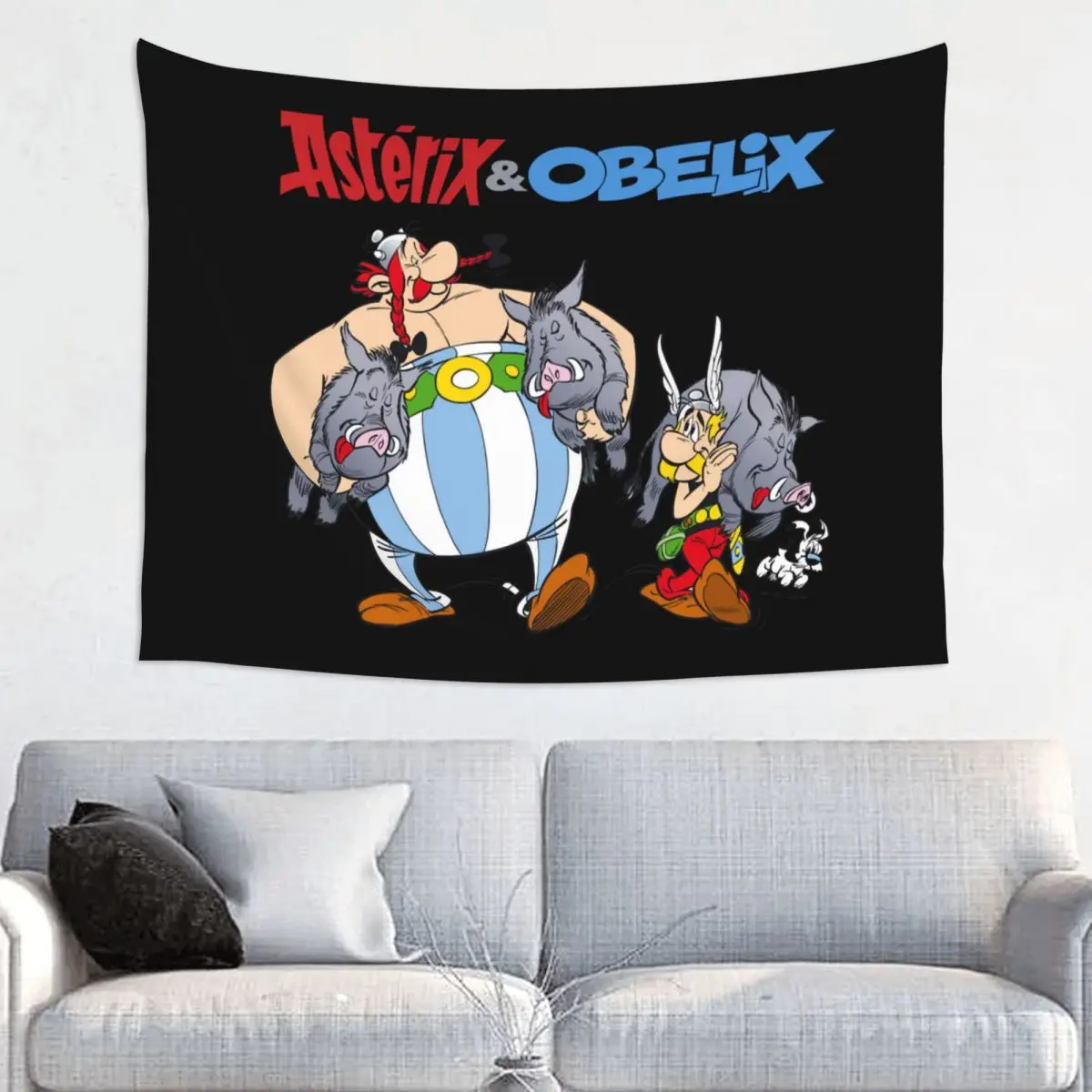 Asterix And Obelix Hunting Tapestry Hippie Room Decor Funny Anime Cartoon Tapestries Wall Hanging for Living Room Home