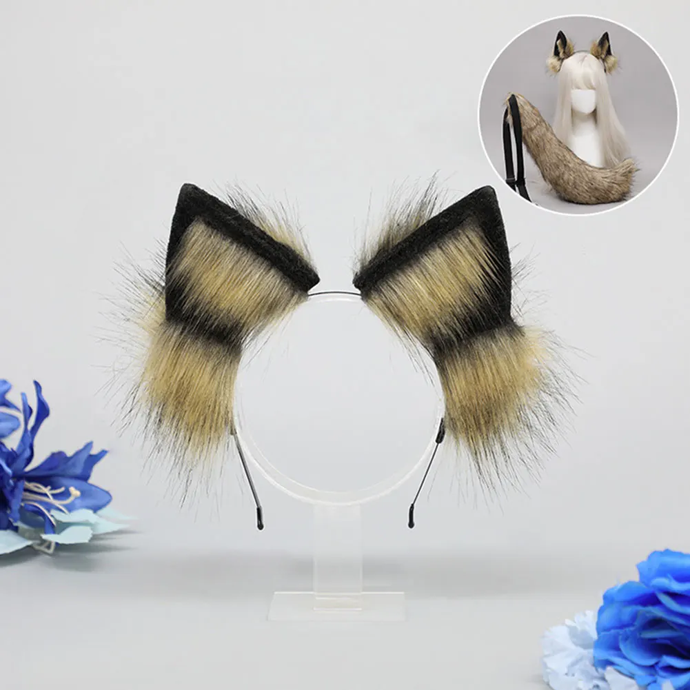 

Handmade Cosplay Animal Ear Headband Red Fox Wolf King Cat Beast Tail Faux Fur Golden Fox Anime Hair Accessories