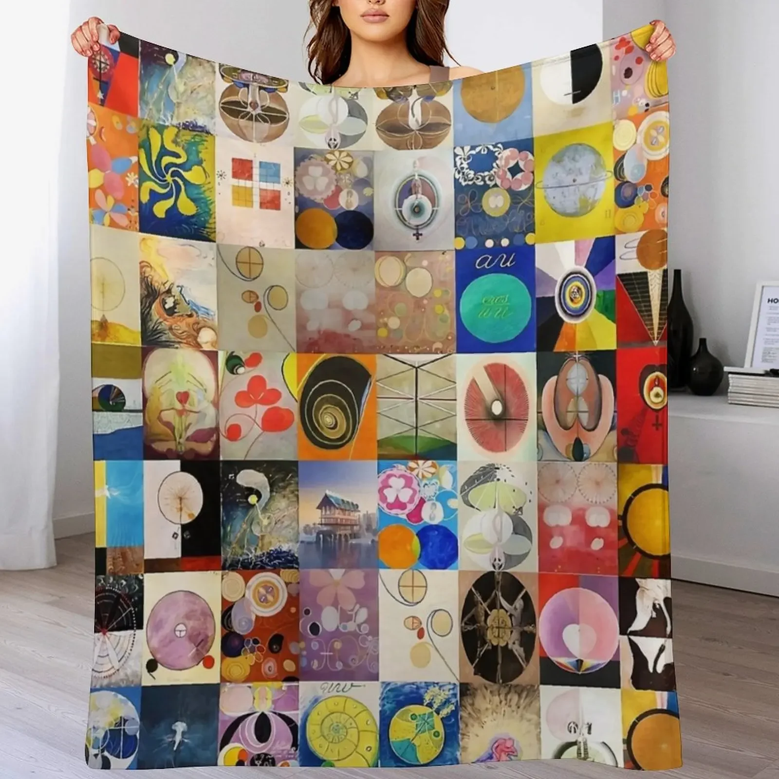 A Collage of Hilma af Klint Artwork Throw Blanket Faux Fur Soft Warm Blanket for Bed