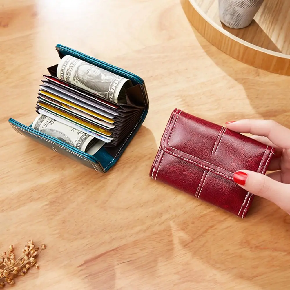 

Pure Color PU Leather Card Holder Embroidery 9 Card Position Small Coin Purse Korean Style ID Credit Card Case