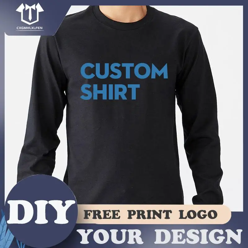 Men T Shirt Custom Printing Add Your Print Or Logo Male Casual Long Sleeve Tshirt Tops Cotton Tees Shirt DIY Men\'s Unique Shirts