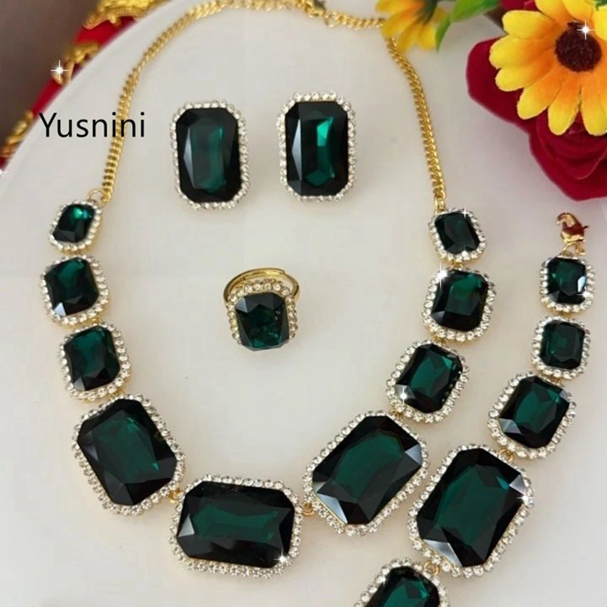 New Fashionable High-End Dubai 24K Gold Plated Necklace Earrings Rings Bracelet Romantic Wedding Party Jewelry Set for Lover 666