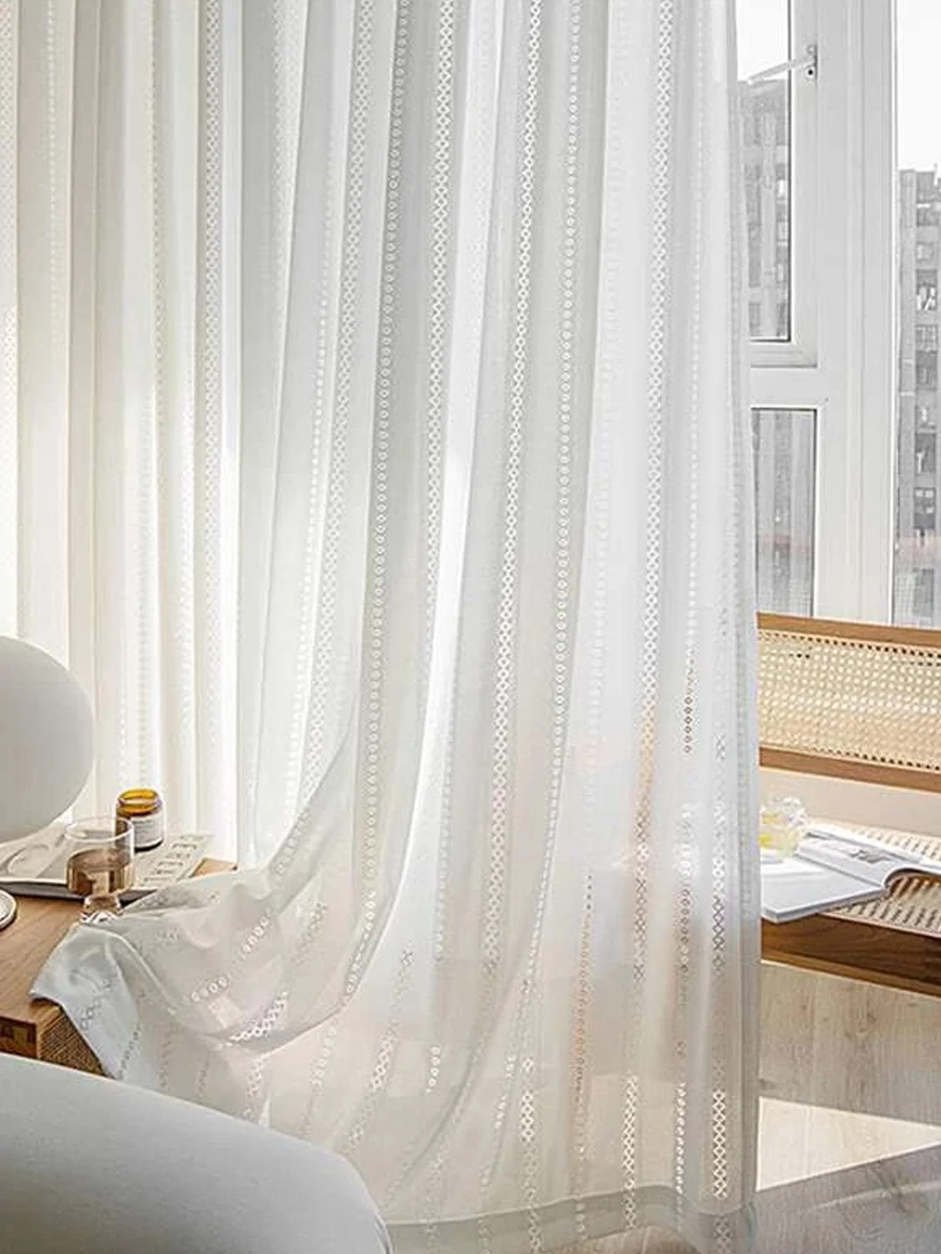 

Classic White Hollow Semi-blackout Gauze Curtain 1PC Japanese Solid Color Simple Curtain for Living Room and Bedroom
