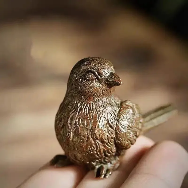 Kleine Spatz Statue Metall Tee Haustier Tisch Ornament Home Dekoration Zubehör Retro Vogel Tier Figuren Miniaturen Handwerk