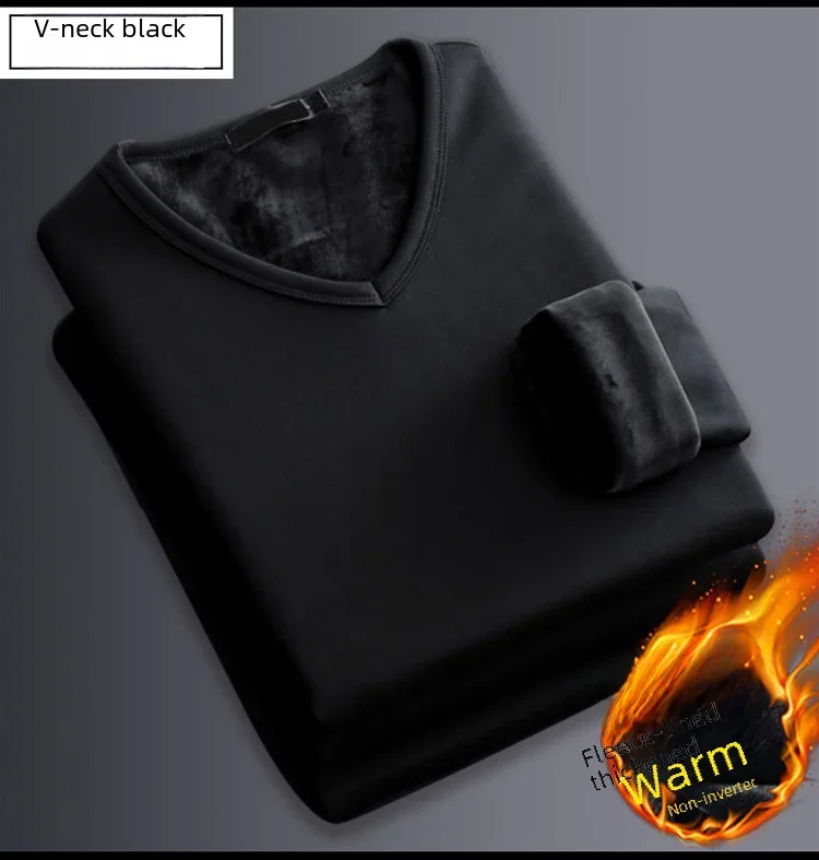 Herren Winter Thermo-Unterwäsche Oberteile Fleece-gefüttertes Verdicktes Warmes Sweatshirt Einfarbig O-Ausschnitt V-Ausschnitt Unterhemd Große Größe 5XL – Detail 11