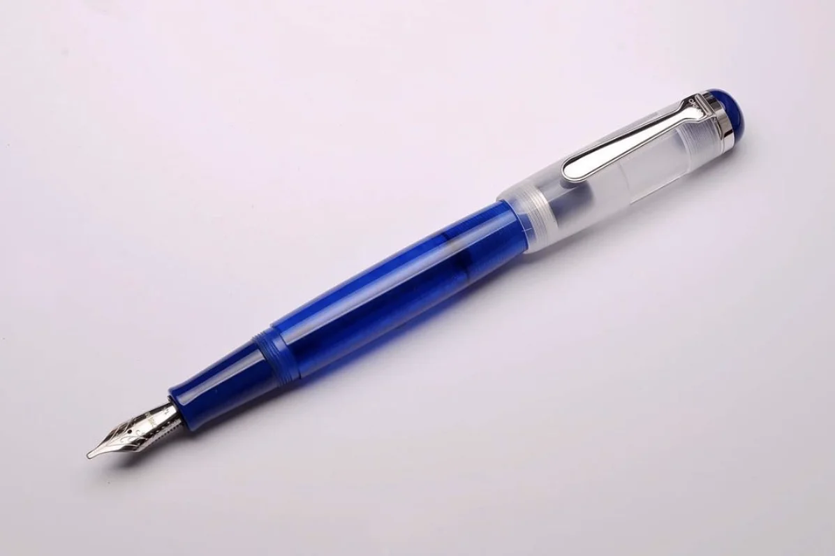 OPUS 88 OMAR Series Ink Drop Ink Pen With Large Ink Storage Capacity, Transparent Blue Stem Cap Style Fountain Pen