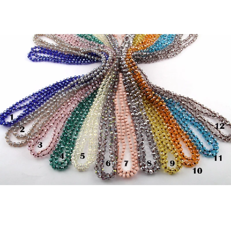 Fashion Bohemian Tribal Jewelry Long knotted 6mm 150CM Glass Crystal Necklace