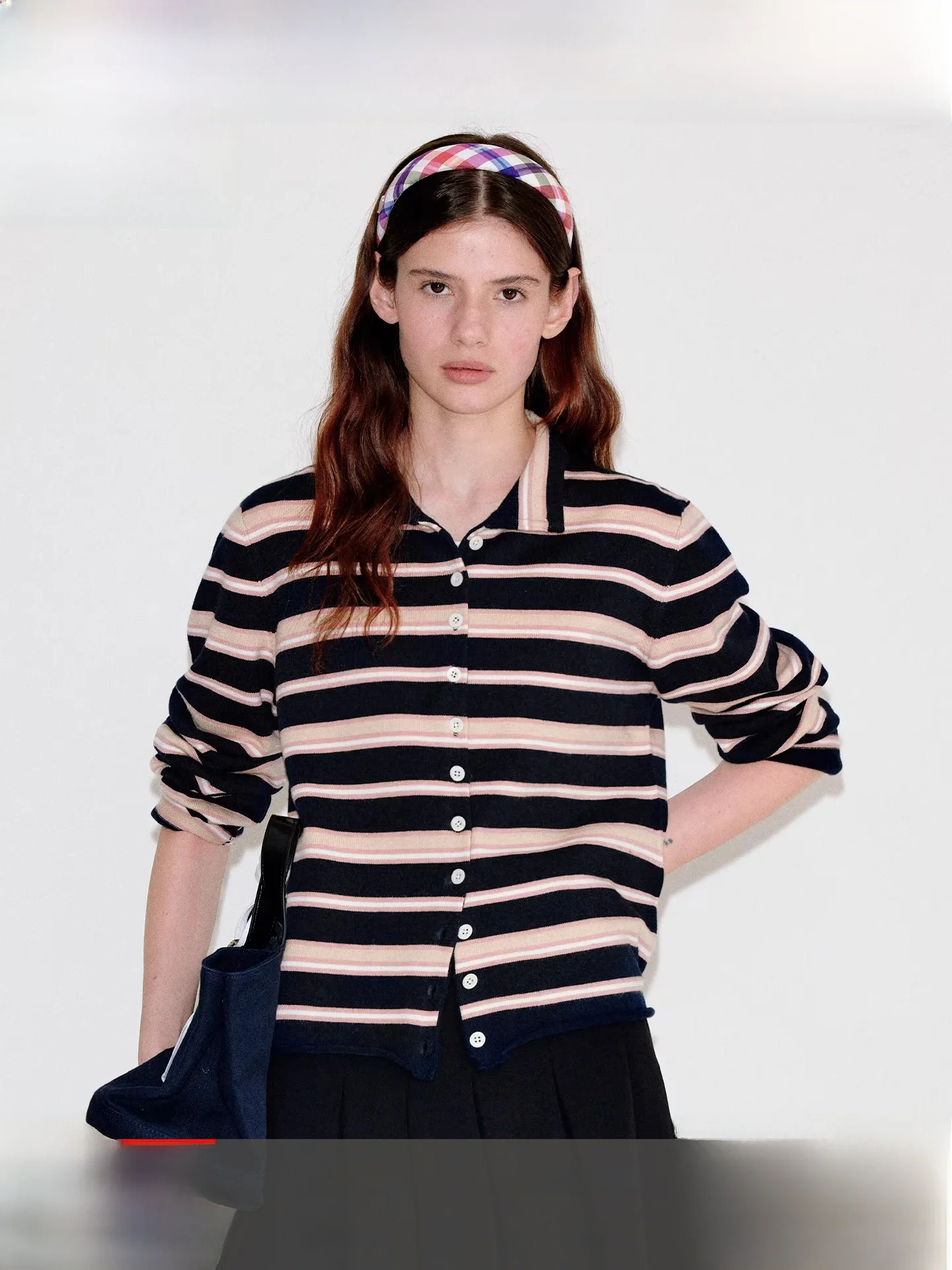 

Fano College Sle Women's Two-Way Neline Stripe Sweater Cardigan Spring 2026 Commute Faion Polyester Blend Long Sve