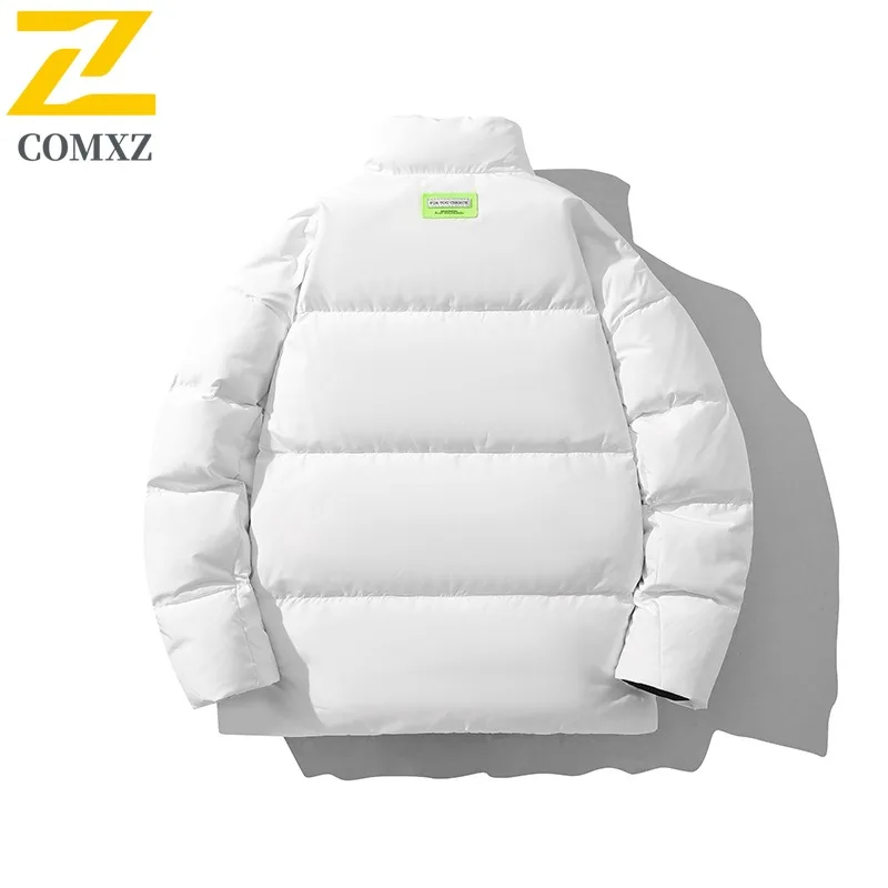 COMXZ Men Down Jacket Classic Stand Collar Outdoor Cycling Windproof Warm Coat Street Fashion Lightweight Autumn Winter Garment