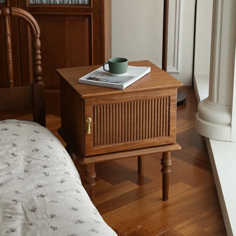 

Vintage French bedside table, solid wood, North American cherry wood, antique small-sized storage cabinet