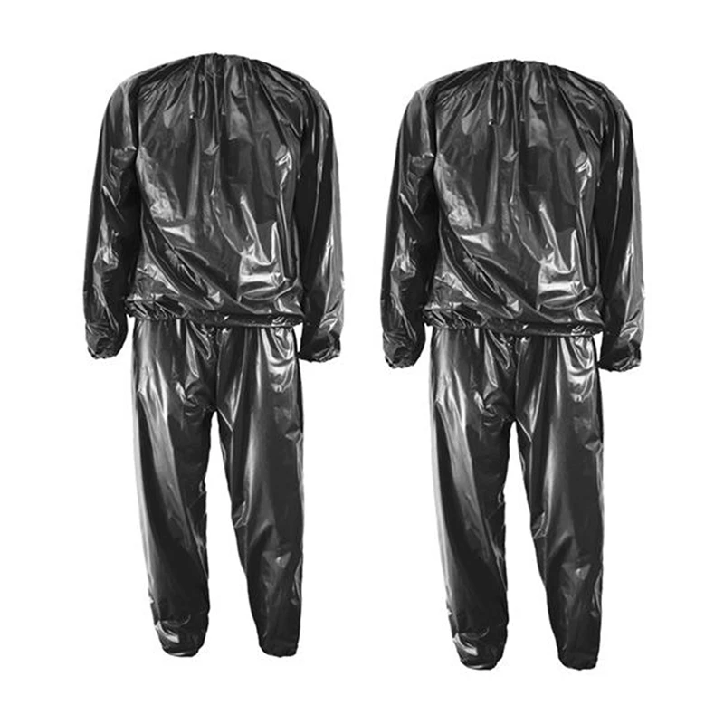 

ELOS-2 Pcs Heavy Duty Fitness Weight Loss Sweat Sauna Suit Exercise Gym Anti-Rip Black, L & XXL