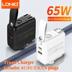 LDNIO GaN 65W international Travel Charger Universal Travel Adapter With1 QC3.0 USB A PD Type C Power Adapter for US EU UK AUS