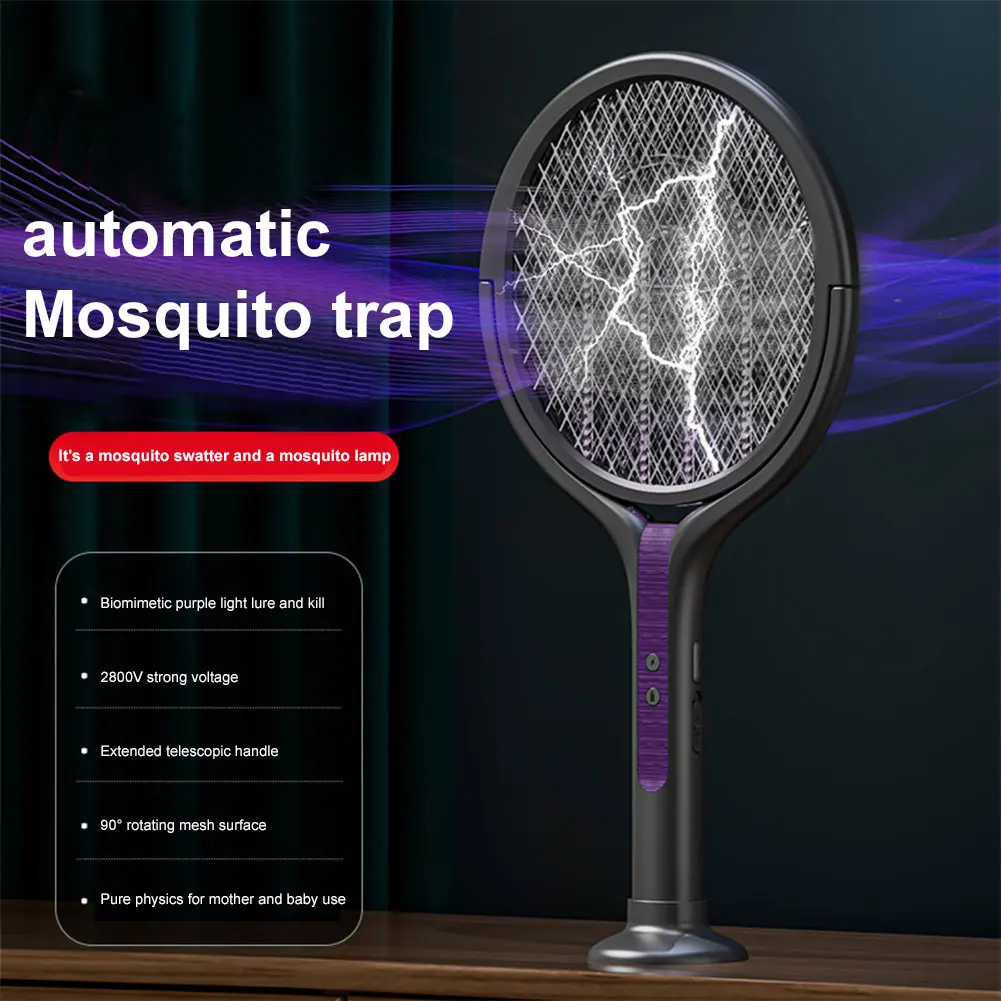 NEW USB Electric Fly Swatter Extendable Mosquito Swatter with Rotating Head 2 in 1 Mosquito Trap Light for Camping Home Garden image 4