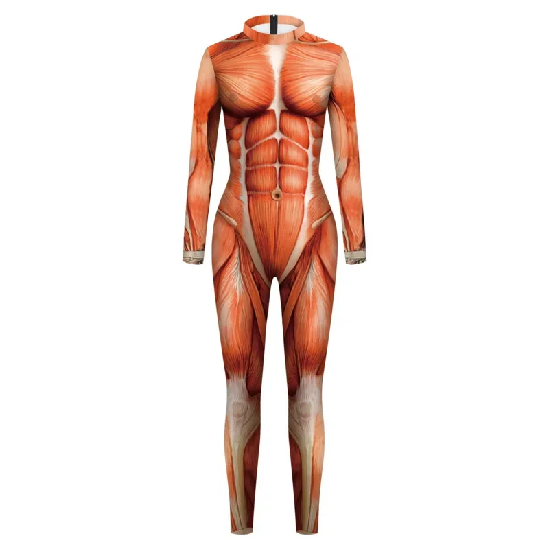 Costume de Cosplay de ixd'Halloween pour Adulte, Combinaison artificiel astique Imprimée Muscle 3D, Corps d'Anatomie Humaine, Vêtements Catsuit pour Hommes et Femmes
