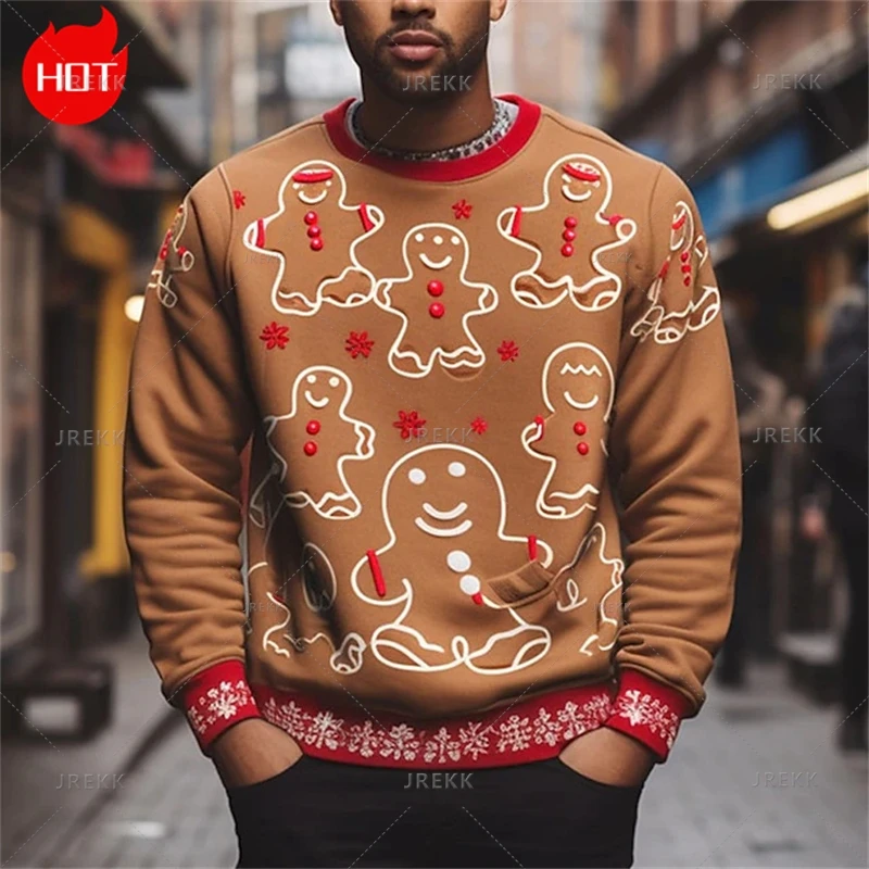 

Gingerbread Man 3D Printing Sweatshirts Vintage Happy Christmas Graphic Round Neck Hoodie Fashion Ugly Christmas Sweatshirt Tops