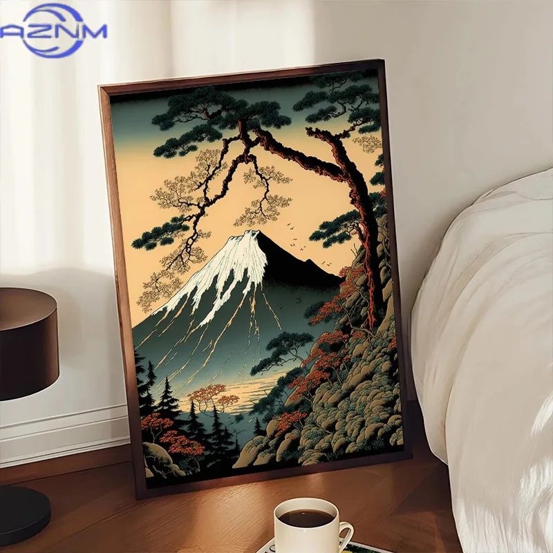 Japanese Landscape Poster Canvas Painting Print Mount Fuji Cherry Blossoms Wall Art Picture Home Room Decor Aesthetic Mural