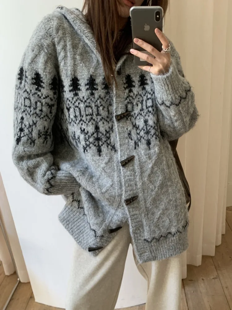 

Thiened вязаный свитер Fair Isle, женский цветной свитер в стиле ретро с цветочным узором, кардиган на пуговицах, пальто, теплый слинг, весна-осень