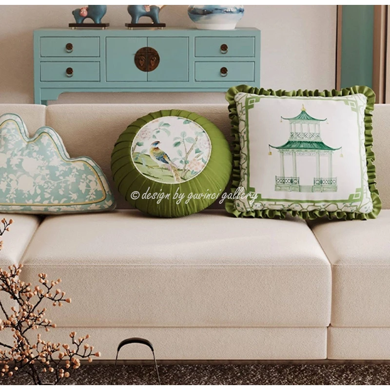 GUVINCI Green And White Greek key Geometric Cushion Cover Bamboo Trellis Decorative Pillow Case 45x45 For Patio Garden Farmhouse