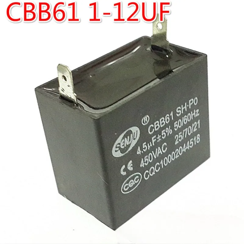 CBB61 Faixa Capô Ventilador Start Capacitor, 2 Plug-in, 1.2, 1.5, 1.8, 2, 2.5, 3, 4, 5, 6UF, 450V