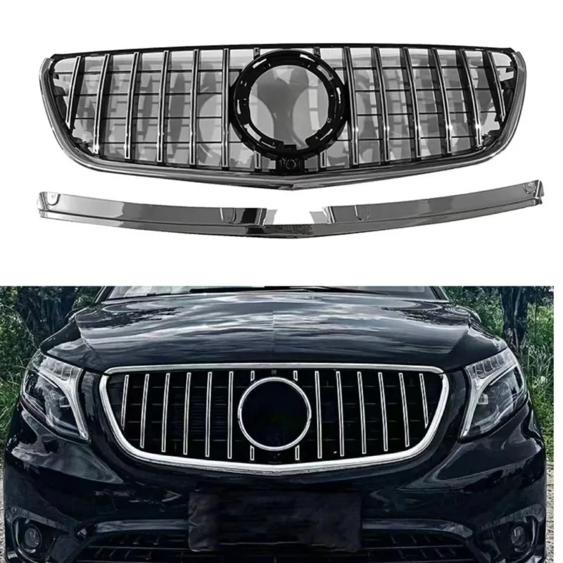 For Mercedes Vito W447 2016-2020 GT Style Front Racing Grille GTR Bumper Mesh Body Kit Tuning Styling Upgrade Silver Black ABS