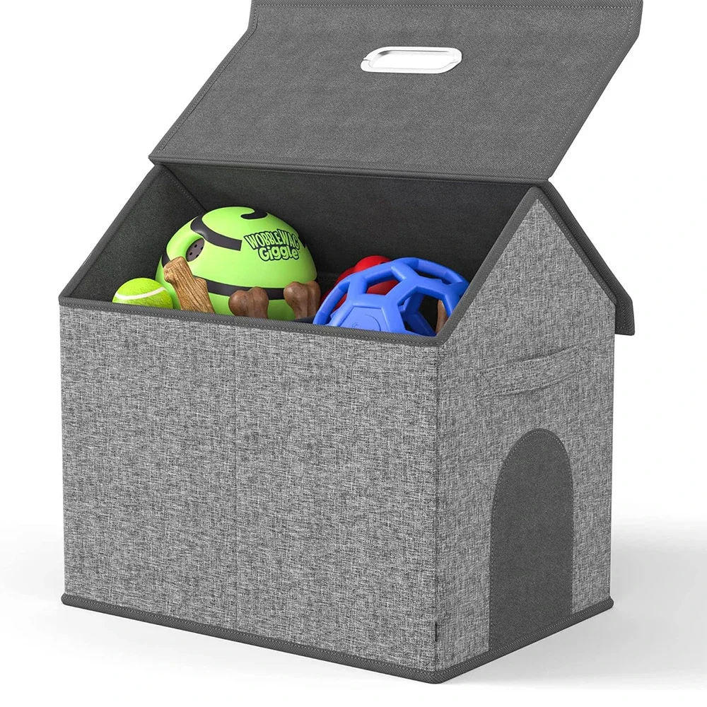 Pet Dog House Toy Bin Organizer Divided Storage Box with Lid  Supply  Dogs   Collection 