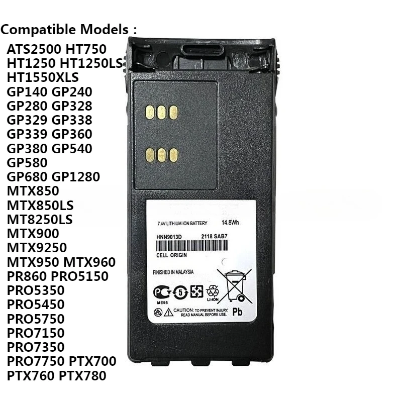 Pour Motorola GP340 GP380 GP640 GP680 HT1250 HT750 GP328 PRO5150 MTX850 PR860 PTX760 GP338 nouvelle batterie 7.4V 14.8Wh HNN9013D
