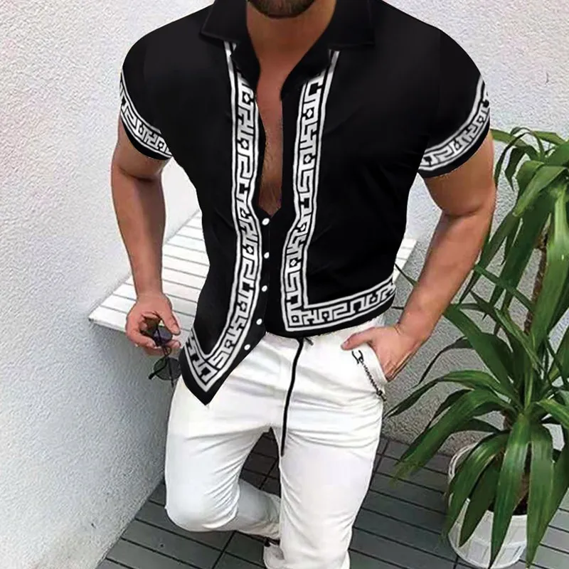 

Summer New Shirt For Men Daily Outdoor Casual Digital Print Lapel Short-Sleeved Single-Breasted Cardigan Tops