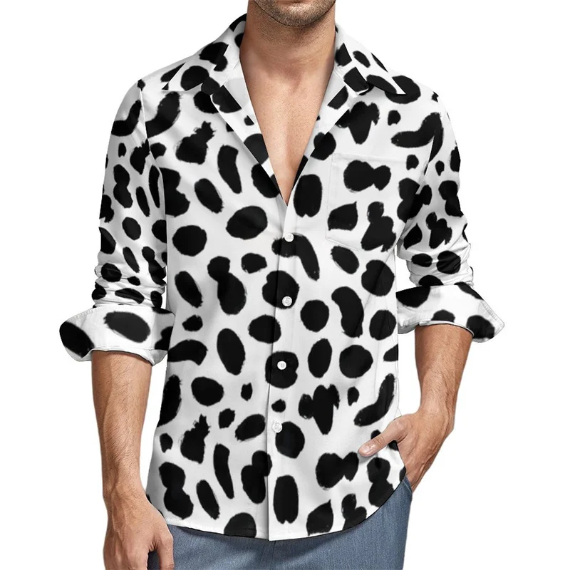 

Cute Dalmatian Print Casual Shirt Men's Puppy shirt Autumn Fashion shirt Long sleeve top